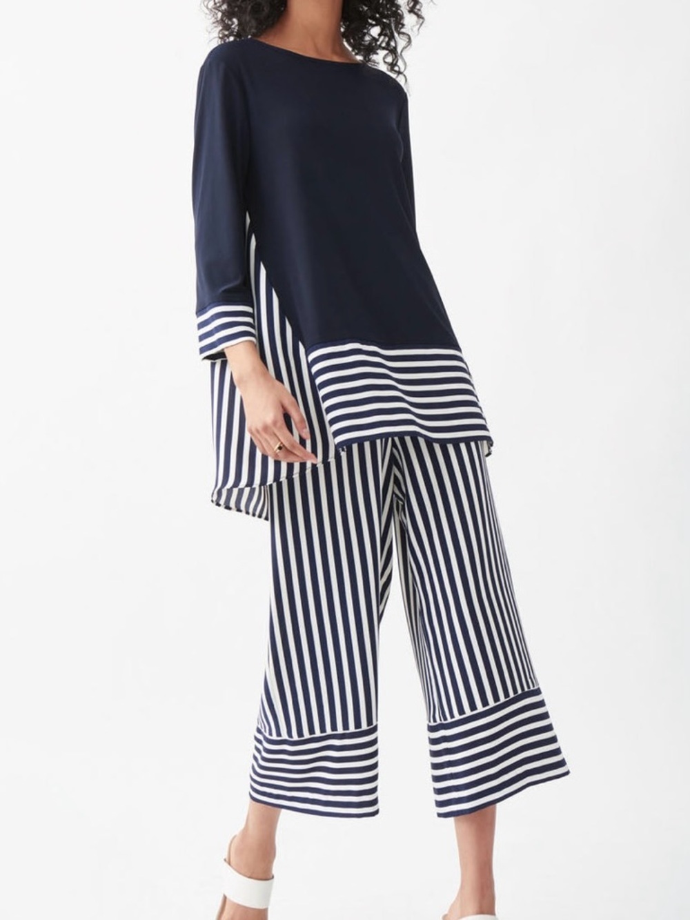Joseph Ribkoff Midnight Blue Stripe High-Low Tunic Top • Size 10 • Style 221180 - Picture 4 of 10